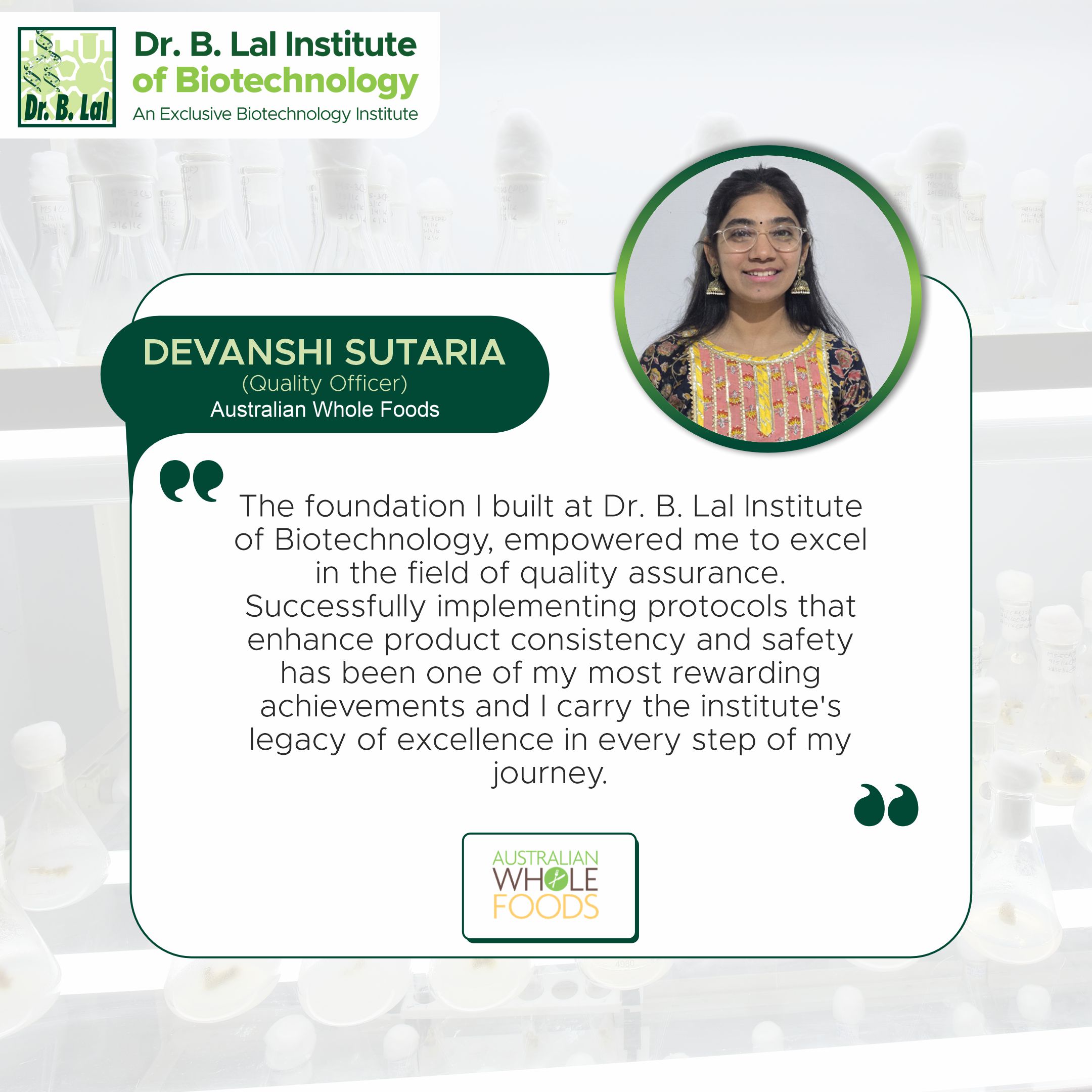 BIBT foundation enabled a successful quality assurance career in the food industry.