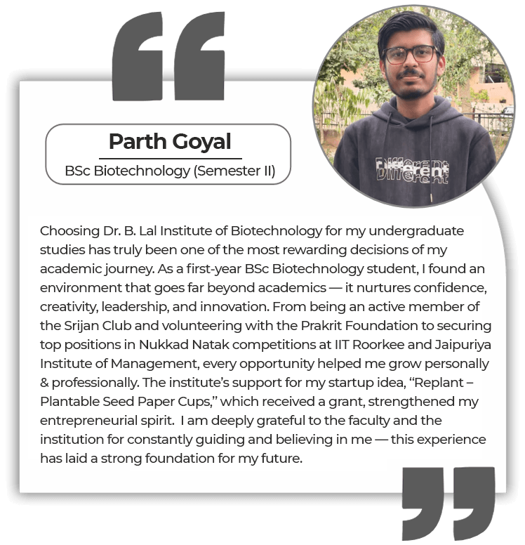 Alumnus shares how Dr. B. Lal Institute of Biotechnology helped him secure a microbiologist job before graduation.