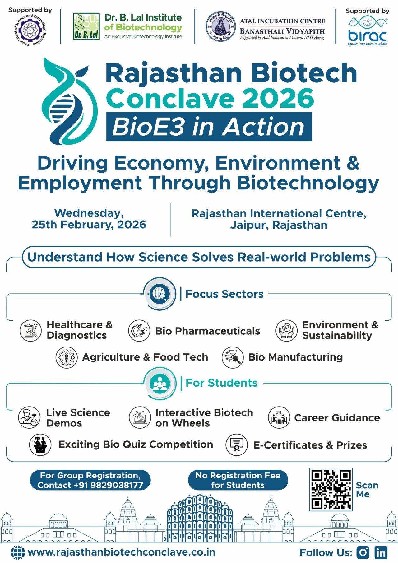 Join us at the Rajasthan Biotech Conclave 2026 and witness the biggest shift in biotechnology and inspire young minds to innovate!