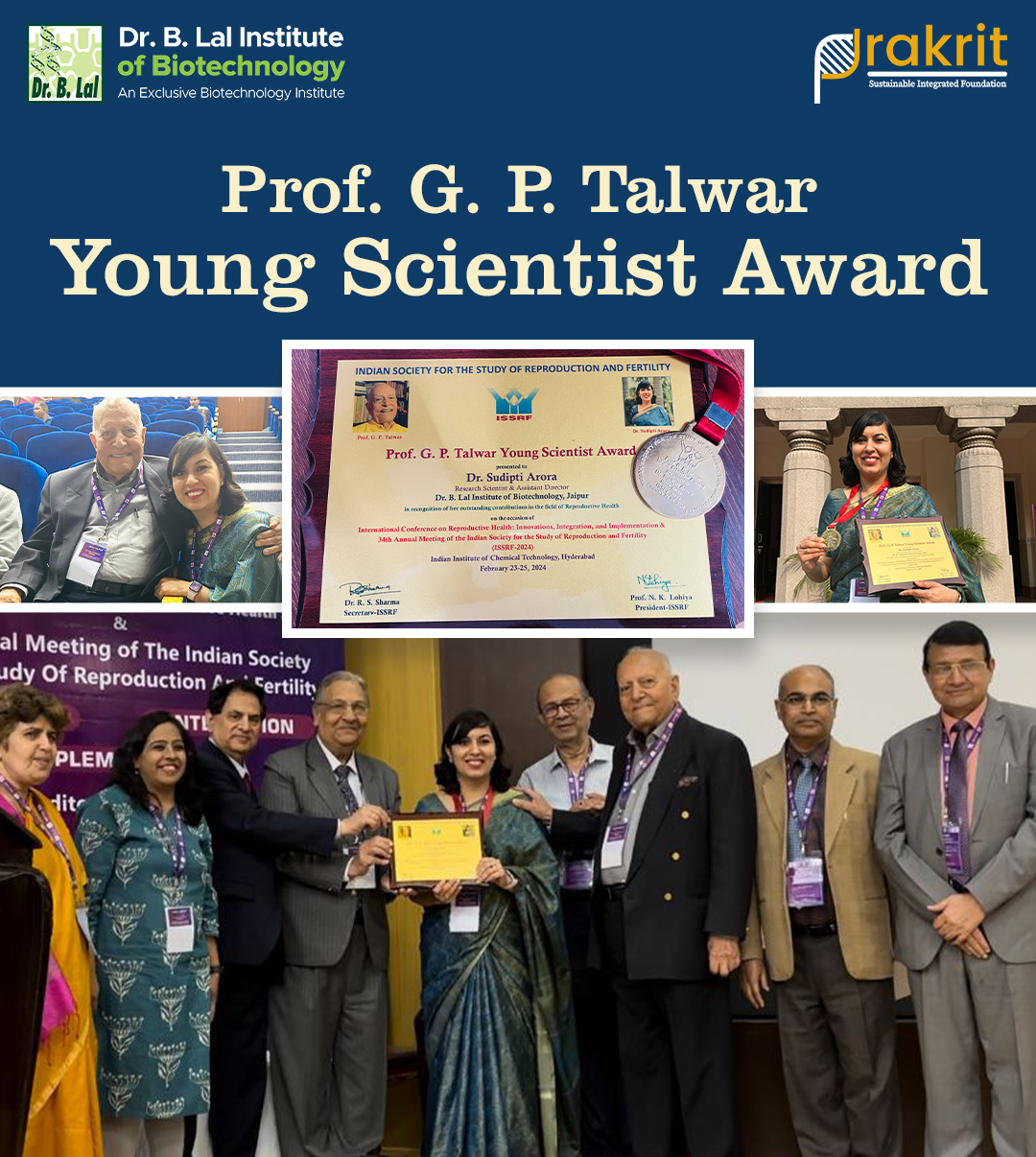 Dr. Sudipti Arora honored with Prof. G. P. Talwar Young Scientist Award