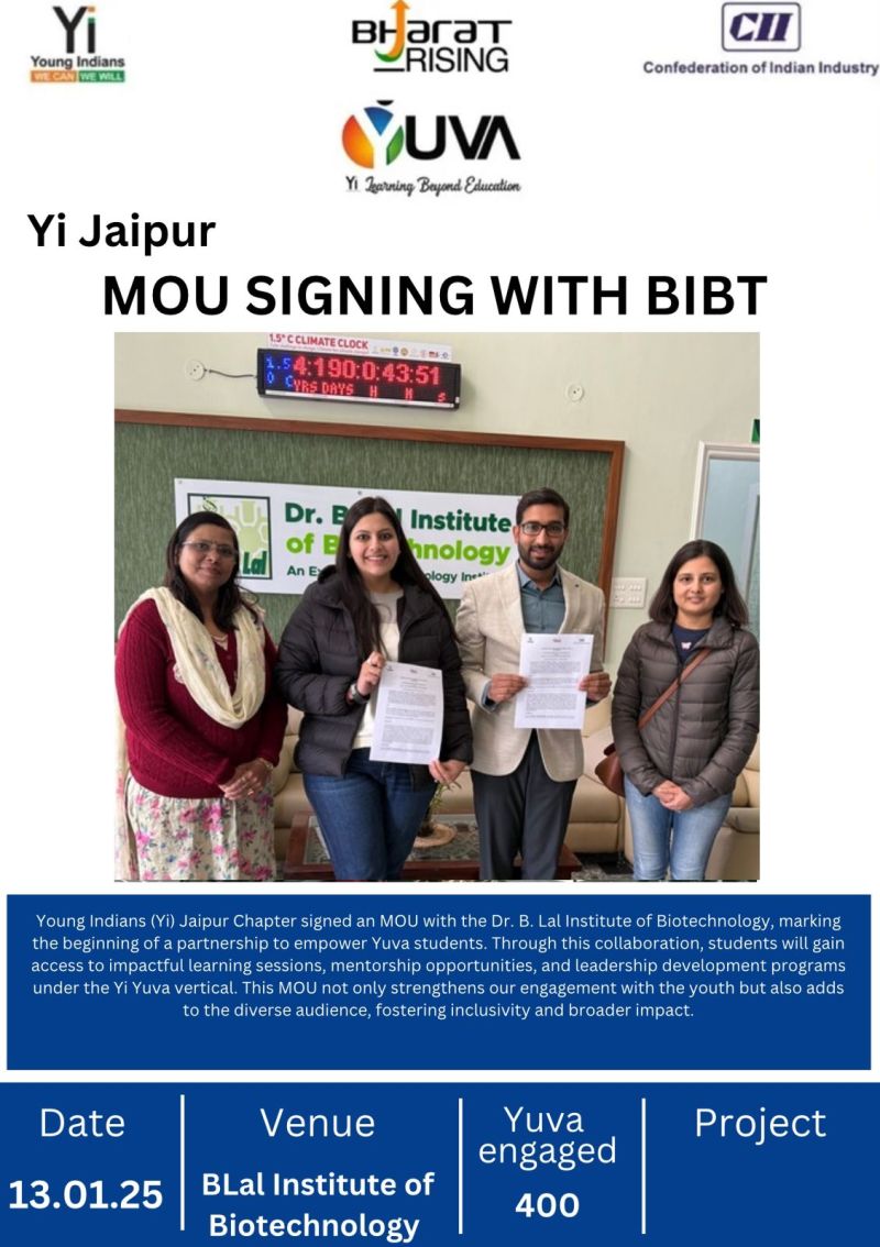 Yi Jaipur signed an MoU with Dr. B. Lal Institute of Biotechnology