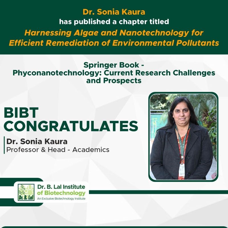 Dr. Sonia Kaura’s chapter titled "Harnessing Algae and Nanotechnology for Efficient Remediation of Environmental Pollutants" has been published in the Springer Book.