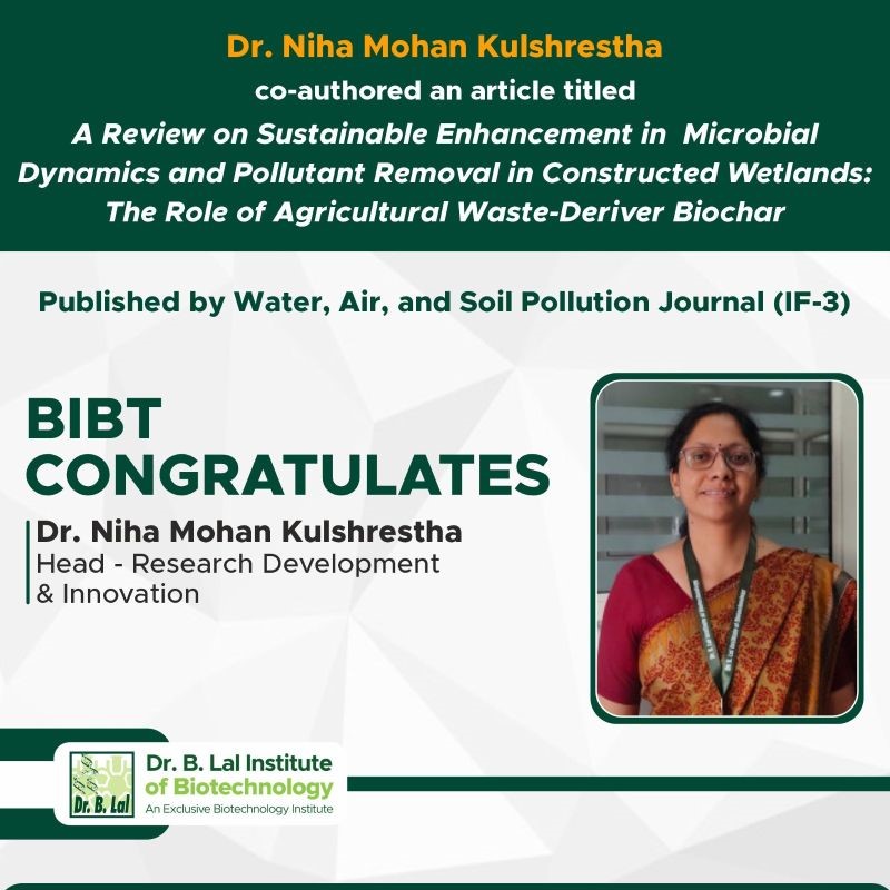 Dr. Niha Mohan Kulshreshtha co-authored a review article that has been published in the Water, Air, and Soil Pollution Journal (Impact Factor: 3).