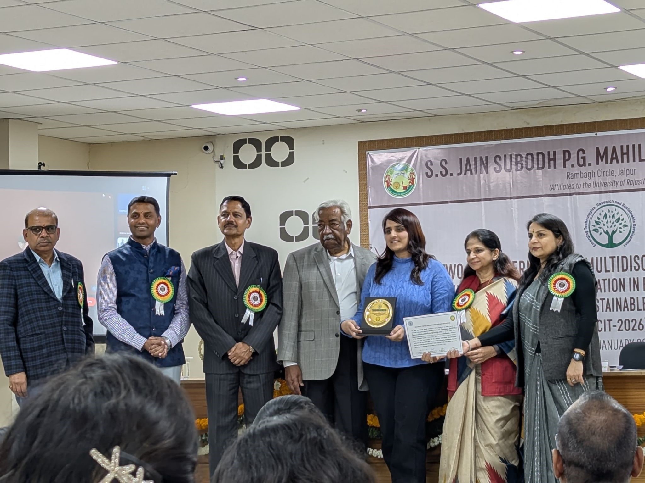 Samiksha Sain and Laxman Singh Rathore secured 2nd Prize in their respective categories at the 2-Day International Multidisciplinary Conference on Innovation and Transformation in Emerging Technologies, Research, and Sustainable Development, organised by SS Jain Subodh Mahila Maha Vidyalaya, Jaipur. Nidhi Chauhan and Sunidhi Saharan also presented their posters at the same conference.