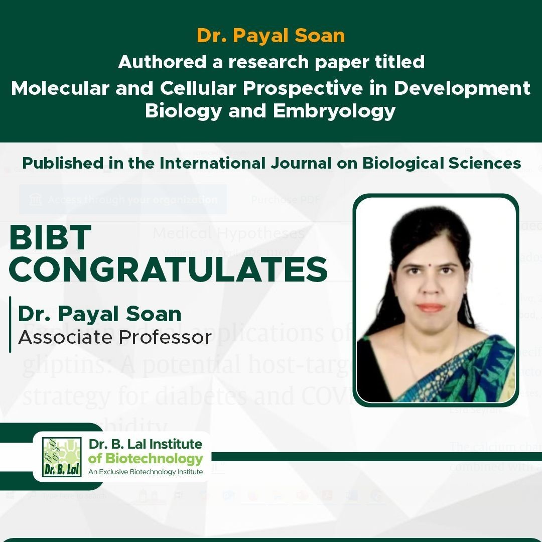We are delighted to congratulate Dr. Payal Soan on the publication of her review paper in the International Journal on Biological Sciences!
