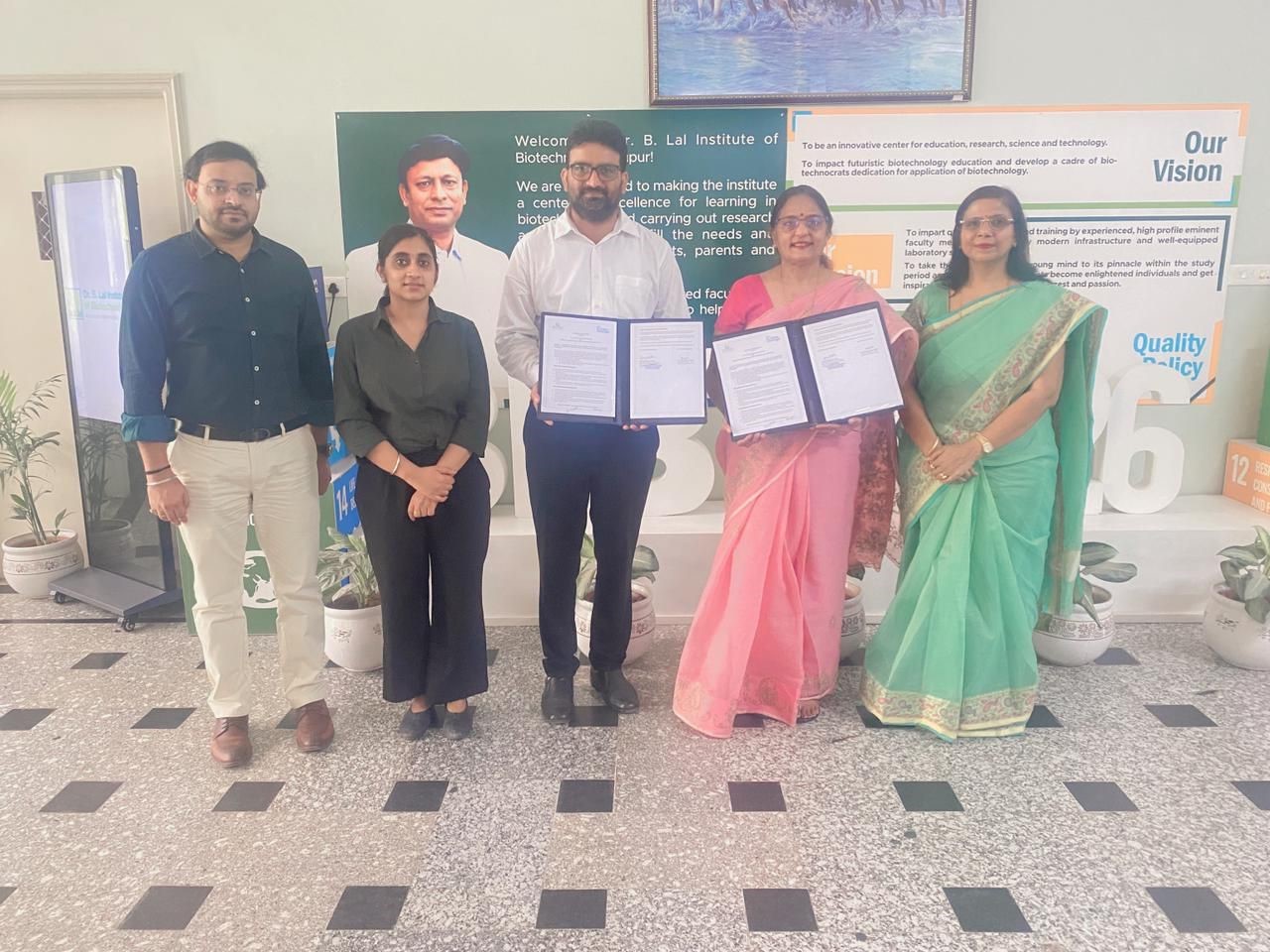 We are pleased to announce the formal signing and exchange of a Letter of Agreement (LOA) between Bisleri International Pvt Ltd, represented by Vidya Bhooshan Singh, Regional Manager – CSR, and Dr. B. Lal Institute of Biotechnology, represented by Dr Aparna Datta, Executive Director & Principal. Through this collaborative initiative, Bisleri International Pvt. Ltd. will support the systematic collection and responsible management of plastic waste generated across the institute campus.