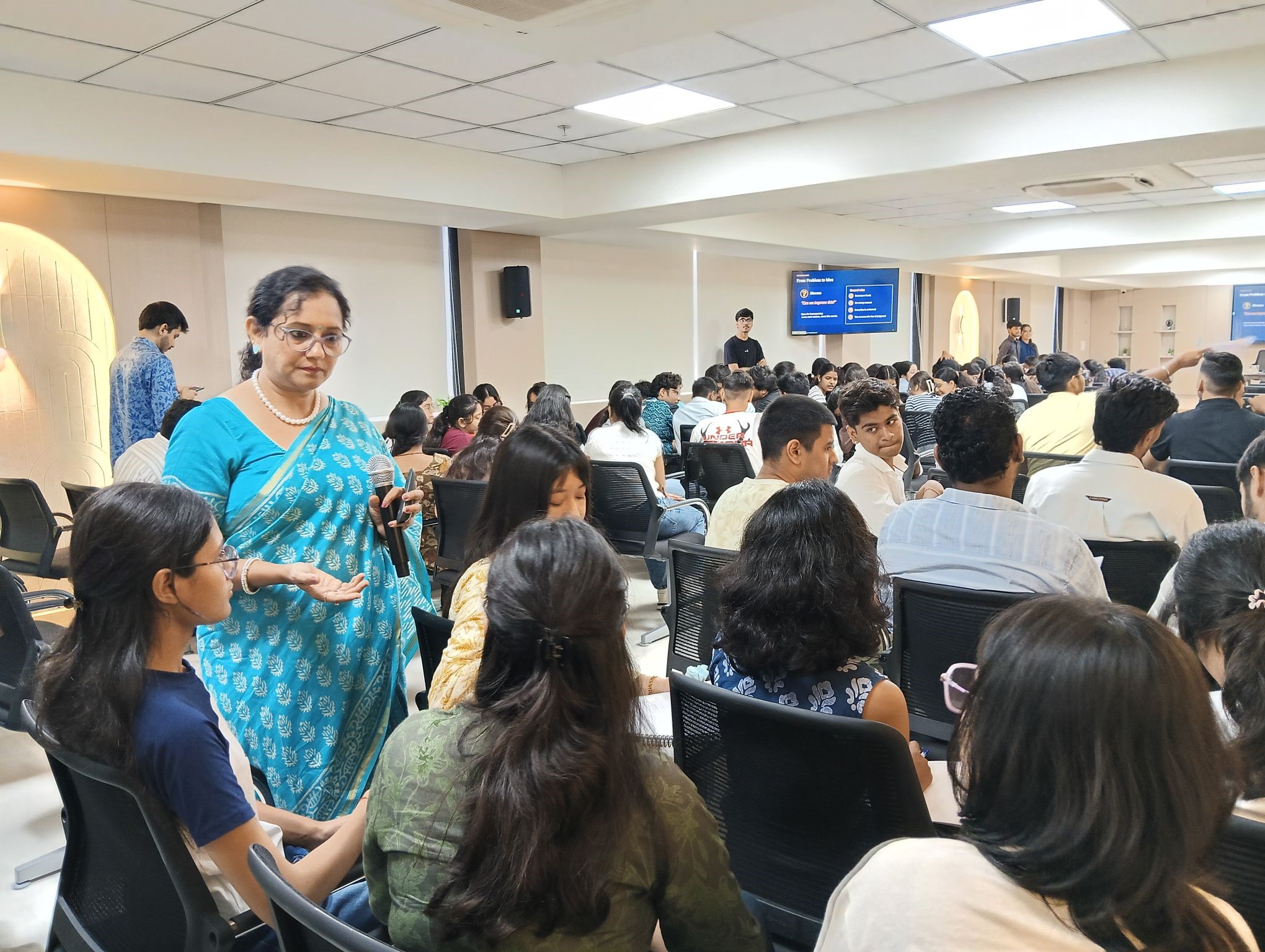 The learning journey continued with a series of inspiring sessions by renowned experts on Day 2 of the orientation week. Dr Sonali N. Tholia led an engaging session on "What If? Developing an Entrepreneurial Mindset Through Curiosity & Innovation", and Dr Govind Sharma inspired students through his insightful talk on "Fostering a Culture of Innovation: From Idea Generation to Implementation".