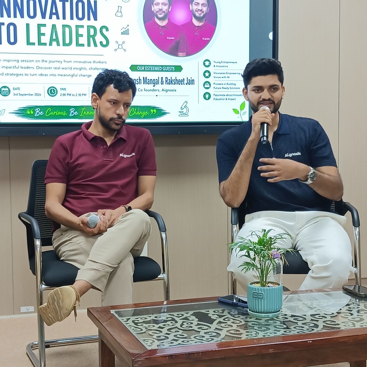 Dr. B. Lal Institute of Biotechnology had the privilege of hosting Divyansh Mangal and Raksheet Jain, Co-founders of Aignosis, for an insightful session on innovation, entrepreneurship, and leadership. The speakers shared their startup journey, discussed their Shark Tank experience, and provided valuable insights into building impactful solutions.