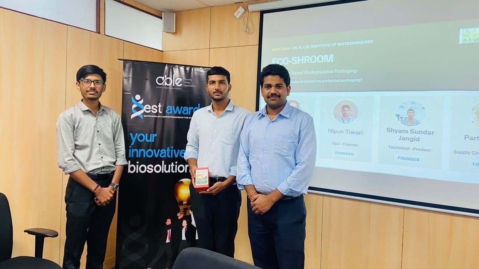 We are delighted to share that Shyam Sunder Jangid, Nipun Tiwari, and Parth Goyal represented Dr. B. Lal Institute of Biotechnology at ABLE - Association of Biotechnology Led Enterprises BEST (Biotechnology Entrepreneurship for Student Teams), held at Amity University, Noida, and secured 1st Position in the North Zone, winning a cash prize of ₹30,000!